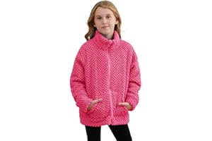 Dugcew Kids Fleece Jackets Girls winter Jacket Soft Light Outerwear Full Zip up Sweatshirt with Pockets 3-12 Year