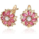 XUPING Flower Earrings For Women Crystal Leverback Stud 14K Gold Plated Cubic Zirconia Hypoallergenic Jewelry
