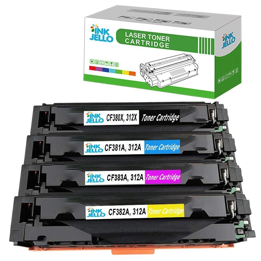 InkJello Toner Cartridge For Printer, Compatibile with HP Colour LaserJet Pro MFP M476dn M476dw M476nw CF380X CF381A CF382A CF383A (Black/Cyan/Yellow/Magenta, 4-Pack)