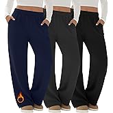 Velvelhall 3 Pack Women's Fleece Plus Size Wide Leg Sweatpants Lined Baggy Pants Drawstring Casual Joggers with Pockets