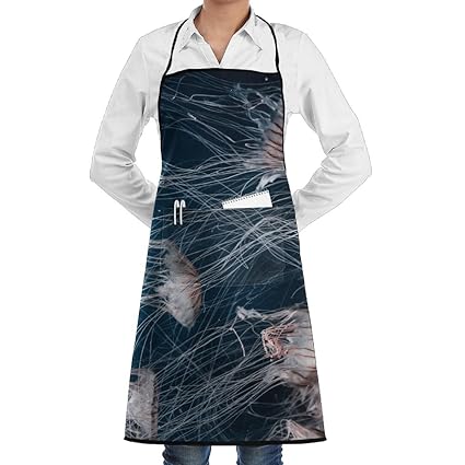 Amazon Com Leisue Sea Australian Box Jellyfish Apron Lace Unisex Mens Womens Chef Adjustable Polyester Long Full Black Cooking Kitchen Aprons Bib With Pockets For Restaurant Baking Crafting Gardening Bbq Grill Home