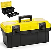 Cididu 16 Inch Plastic Tool Box with Handle, Portable Toolbox with Removable Tray and Lockable Design, Heavy Duty Toolbox Org