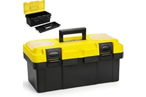 Cididu 16 Inch Plastic Tool Box with Handle, Portable Toolbox with Removable Tray and Lockable Design, Heavy Duty Toolbox Org