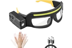 LED Rechargeable Headlight Glasses – Motion Sensor & Touch Control 5 Modes, USB-C Light Up Eyewear 350-500lm IPX4 Waterproof 