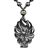 VIKCAUX Black Obsidian Necklace Talisman Amulet Protection Pendant with Adjustable Bead Chain Healing Crystal Stone Necklaces for Men Women