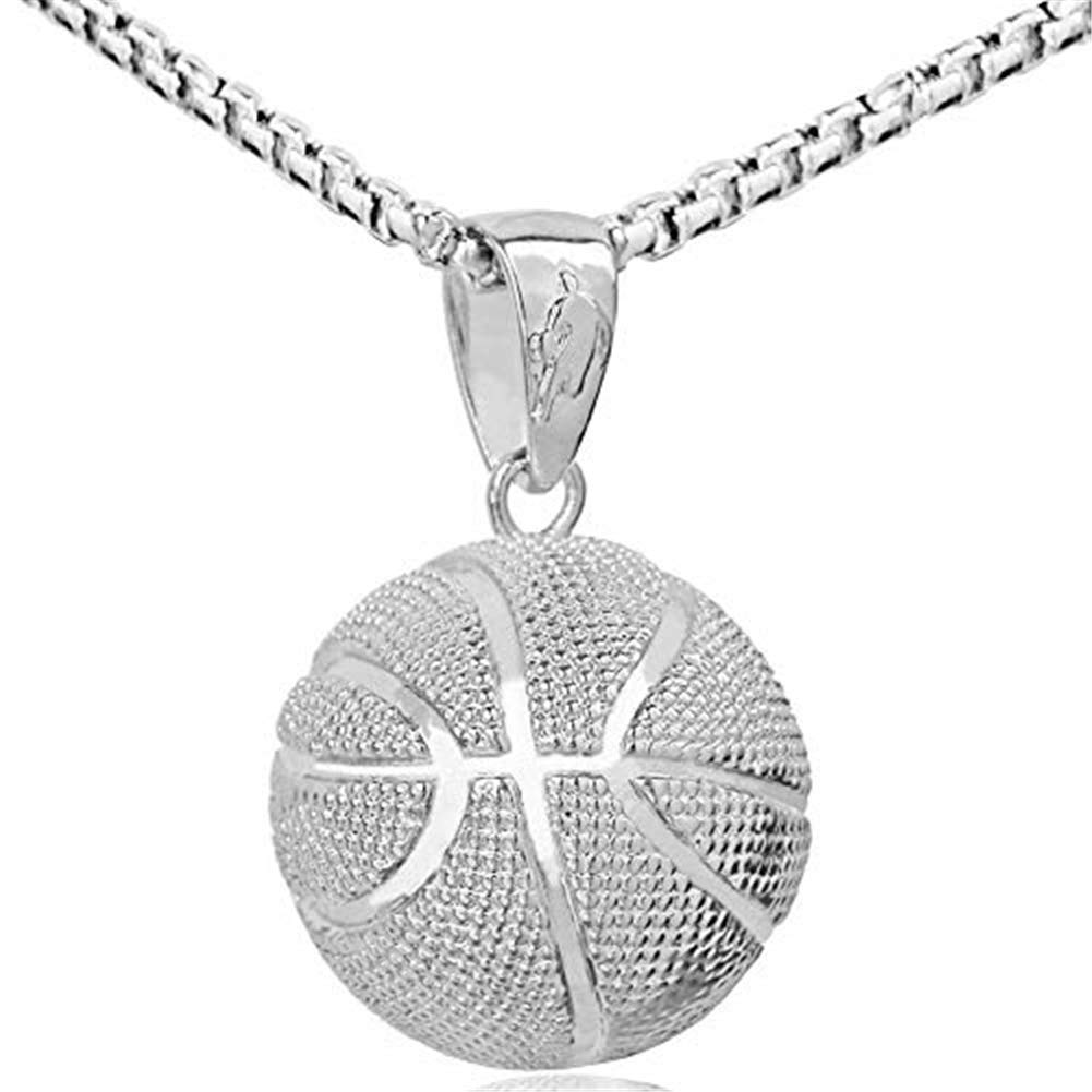 HMOOY Fashion Men Basketball Pendant Necklace Stainless Steel Chain Sport Men Basketball Lovers Fans Pendant Necklace Fitness Hip Hop Jewelry (Silver)