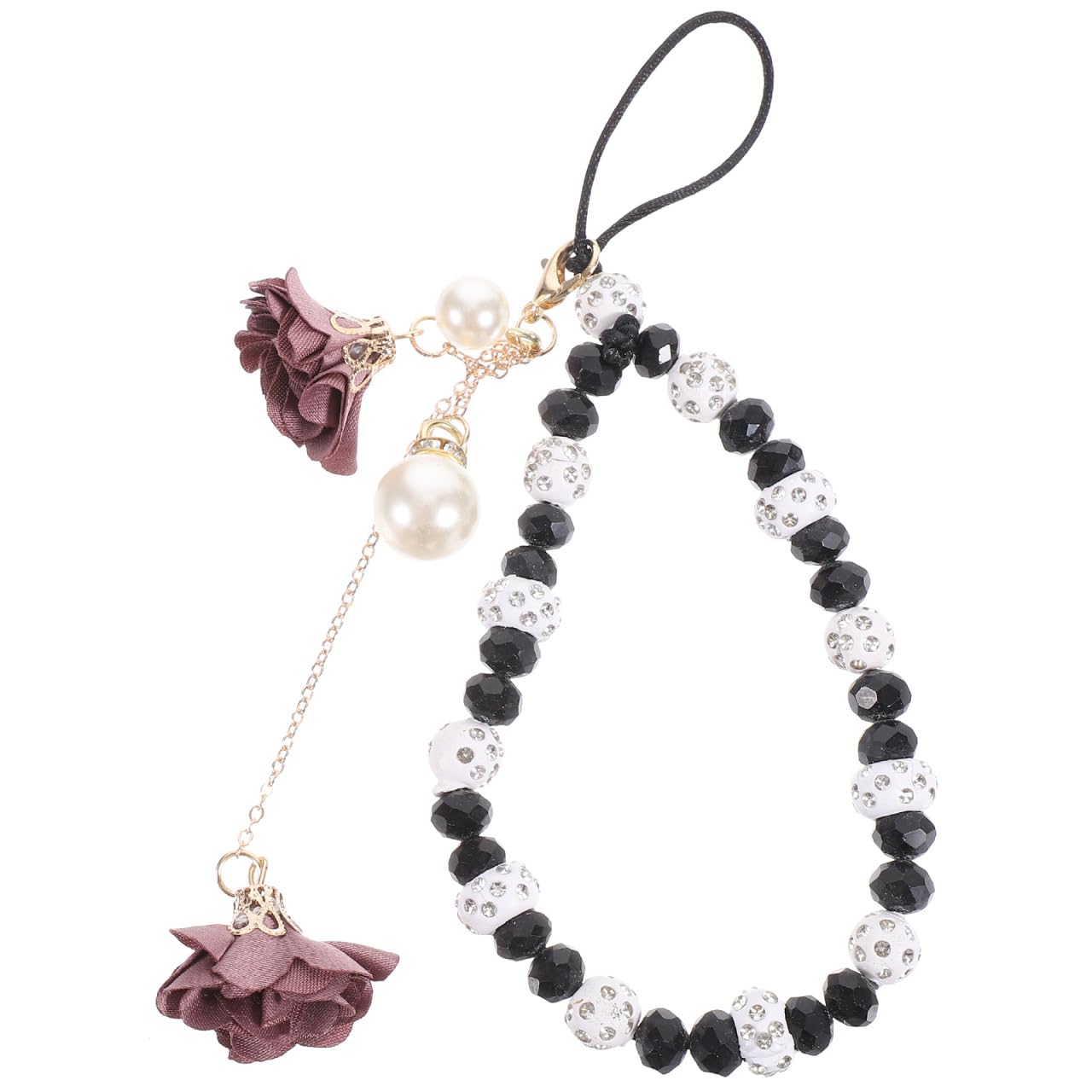 Hemobllo Crystal Flower Phone Lanyard Non-Slip Wrist Strap Beaded Pendant for Mobile Phones Keys Camera and Id Card Holder