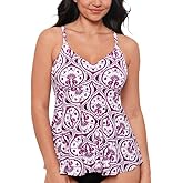 Swim Solutions Women's Tiletale V-Neck Tankini Top (Magenta, 14)