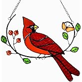 BreeziiDesign Glass Cardinal Bird Stained Glass Window Hanging Suncatcher Indoor Panel, Nautical Suncatcher Decor for Home, Wall, Garden, Coastal Ornament, Gift for Women and Mom