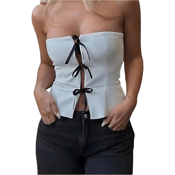 MakeMeChic Women's Newspaper Print Strapless Tube Top – Backless Fitted Y2K Bandeau - View #7