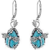 BETHZA Dragonfly Earrings 925 Sterling Silver Real Turquoise Dragonfly Dangle Drop Earrings Natural Gemstone Animal Jewelry Gifts for Women