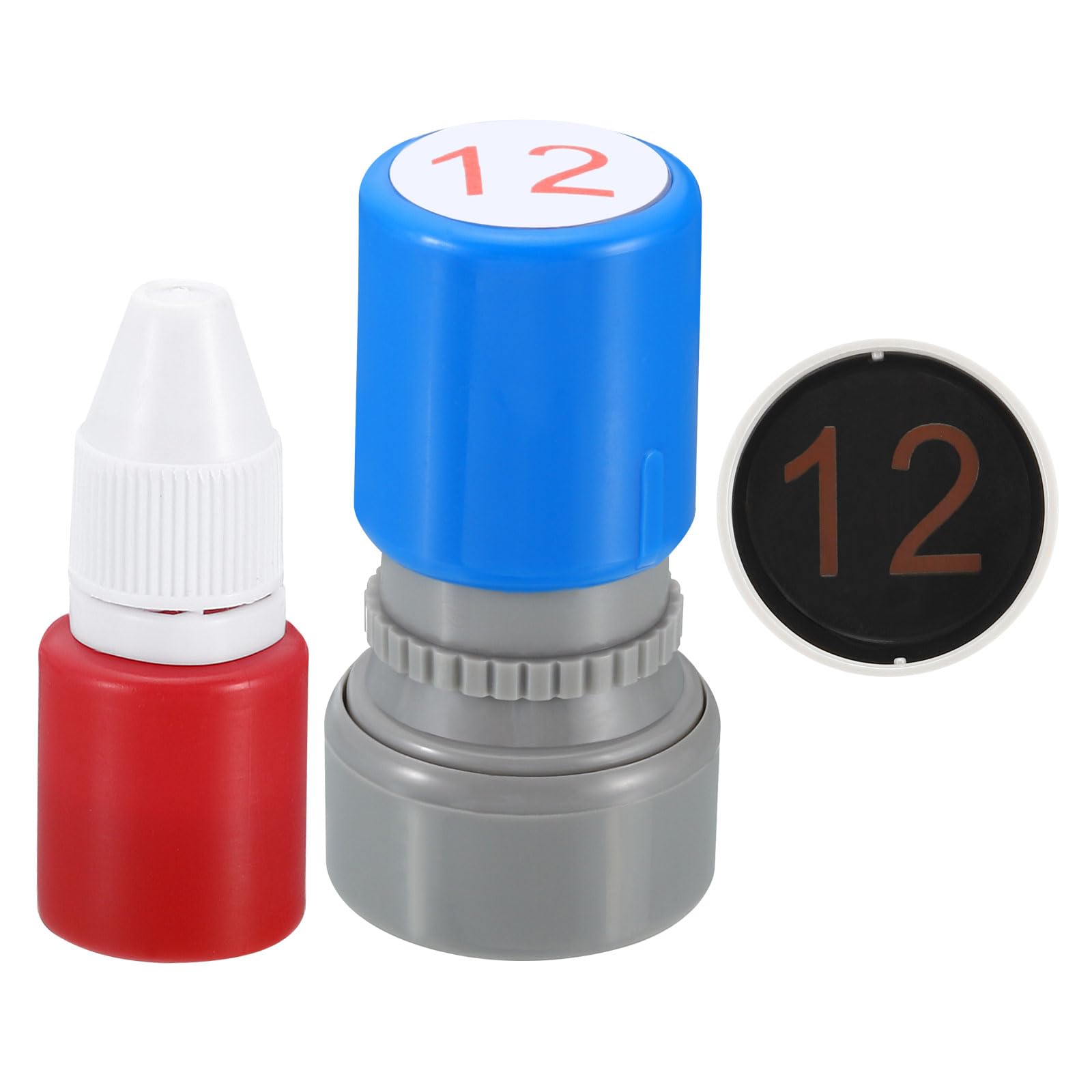 PATIKIL Number Stamps Self Inking, Numeral 12 Teacher Initial Stamp Ink Stamp for Class Notebook Scrapbooking DIY Craft Style 1, Red Ink