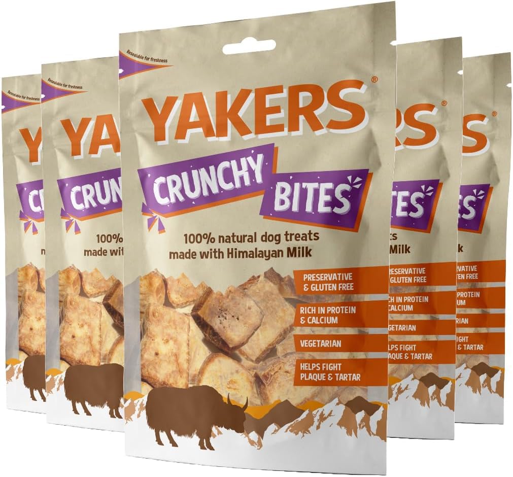 YAKERS Natural Dog Treats, Crunchy Bites, 70g (Pack of 5) - Healthy and Extra-Long-Lasting Dog Treats & Chews for Puppies and Adult Dogs, Ideal for Strong Teeth, Training & Rewards