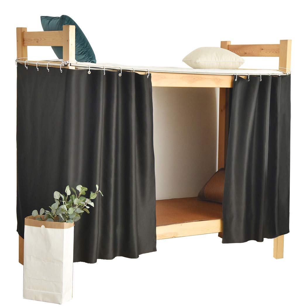 Photo 1 of Teanea Heavy-Duty Blackout Bottom Bunk Bed Curtains Privacy Canopy Twin Size for Home Dorm, 2 Panels, Black