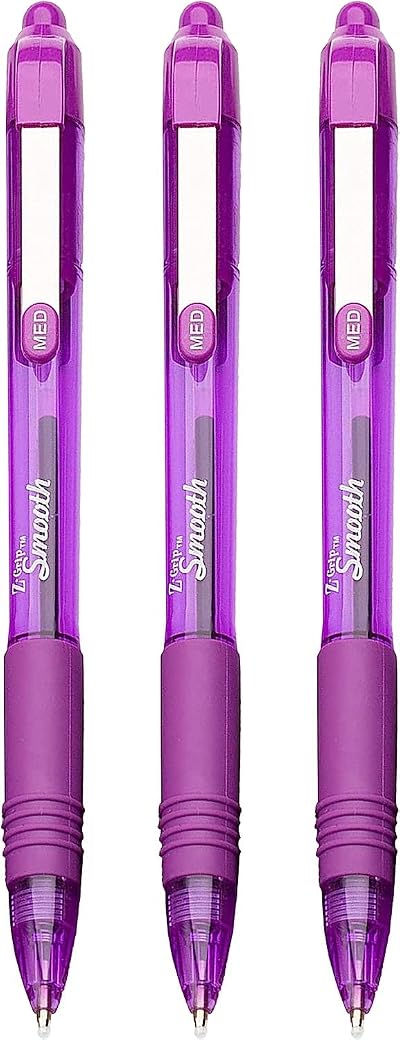 Zebra Pen Z-Grip Smooth Retractable Ballpoint Pen Purple 3 Pack