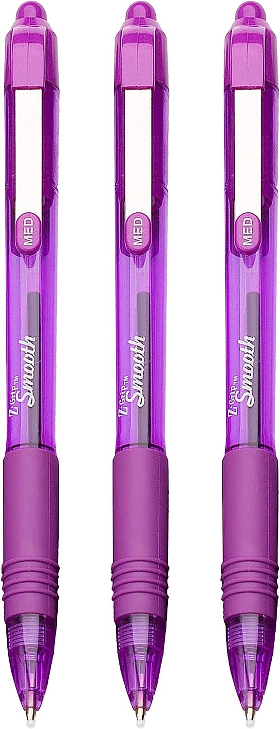 Zebra Z-Grip Smooth - Retractable Ballpoint Pen - 3 Pack - Purple