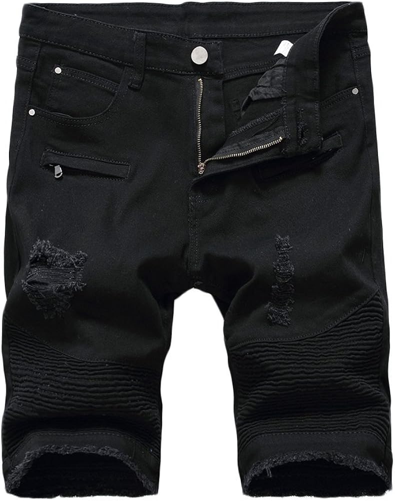 mens distressed black shorts