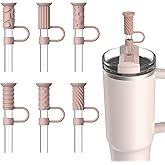 6Pcs Silicone Straw Covers Cap, 0.39in/10mm Suction Cup Straw Toppers Compatible with Stanley Cup 40 30 oz Tumbler with Handle, Dust-Proof and Reusable, Pink