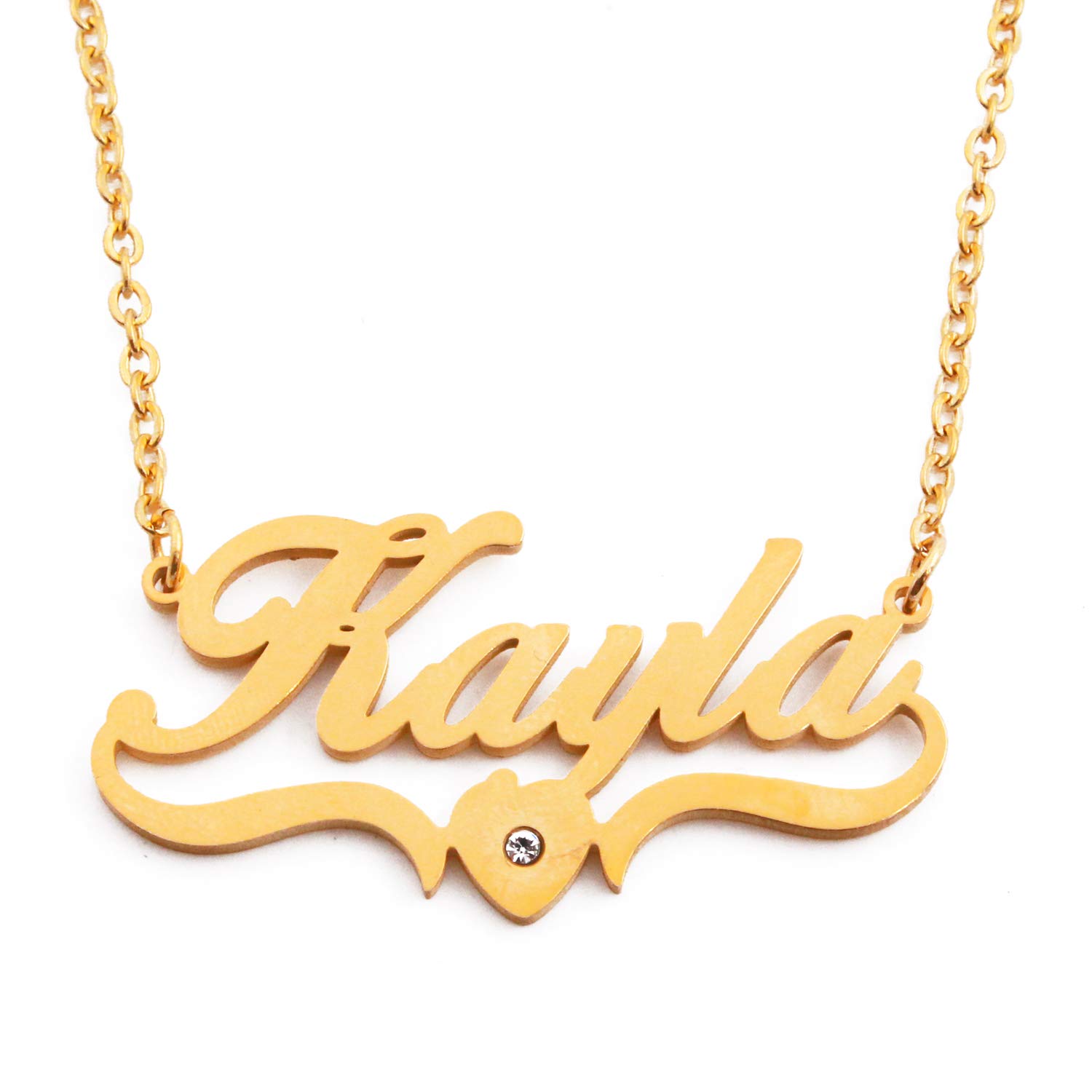 Kayla Name Necklace Heart Shaped Personalised Gold Plated, Custom Dainty Name Pendants, Jewellery for Ladies, Girlfriend, Mother, Sister, Friends Inc Bag & Box