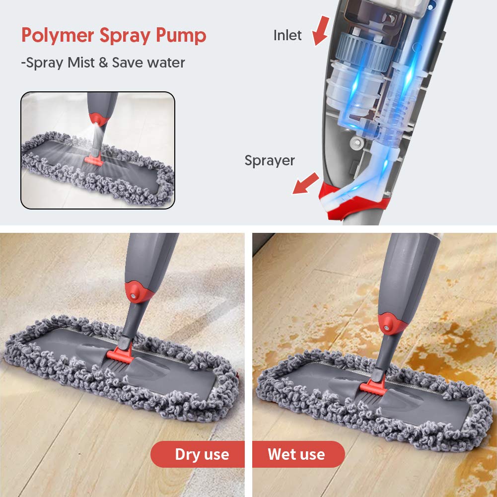 Spray Mops for Floors Domi-patrol Microfibre Flat Floor Mop with Sprayer Dry Wet Cleaning for Hardwood Laminate Tiles Floors Dust Mop with 3 Reusable Microfiber Pads & Refillable Bottle - Image 5