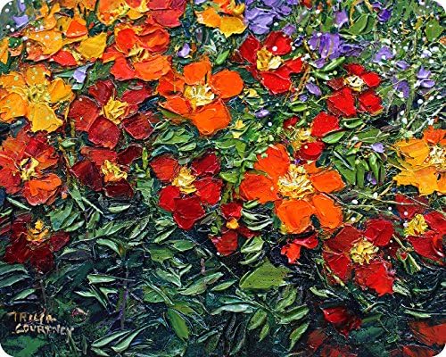 Cutting Board Glass Tempered Decorative Art Orange and Red Flowers Chopping Boards for Kitchen Large (15x12 Inch Rectangular)