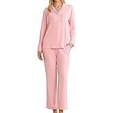 LYCY Womens Soft Pajama Set Long Sleeve with Pockets Button Up Sleepwear Lounge Pjs 2-Piece