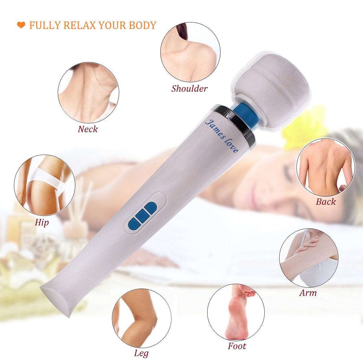 Wand Massager Handheld Wireless and USB Rechargeable with 20 Powerful Vibration Patterns 8 Speeds, James Love Therapy Personal Body Massager for Muscle Aches and Sports Recovery