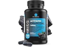 Dr. Robaina Activated Charcoal Capsules 1200 mg – Coconut-Shell Carbon for Gas & Bloating Relief, Digestive Comfort & Next-Morning Support – Vegan • Non-GMO – 100 Count, USA Made