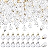 arricraft 200Pcs Pearl Pendant Charms, Faux Pearl with Platinum and Golden Bead Caps Bails Hanging Ornaments for Dangle Earrings Necklace Bracelet DIY Jewelry Making Accessories