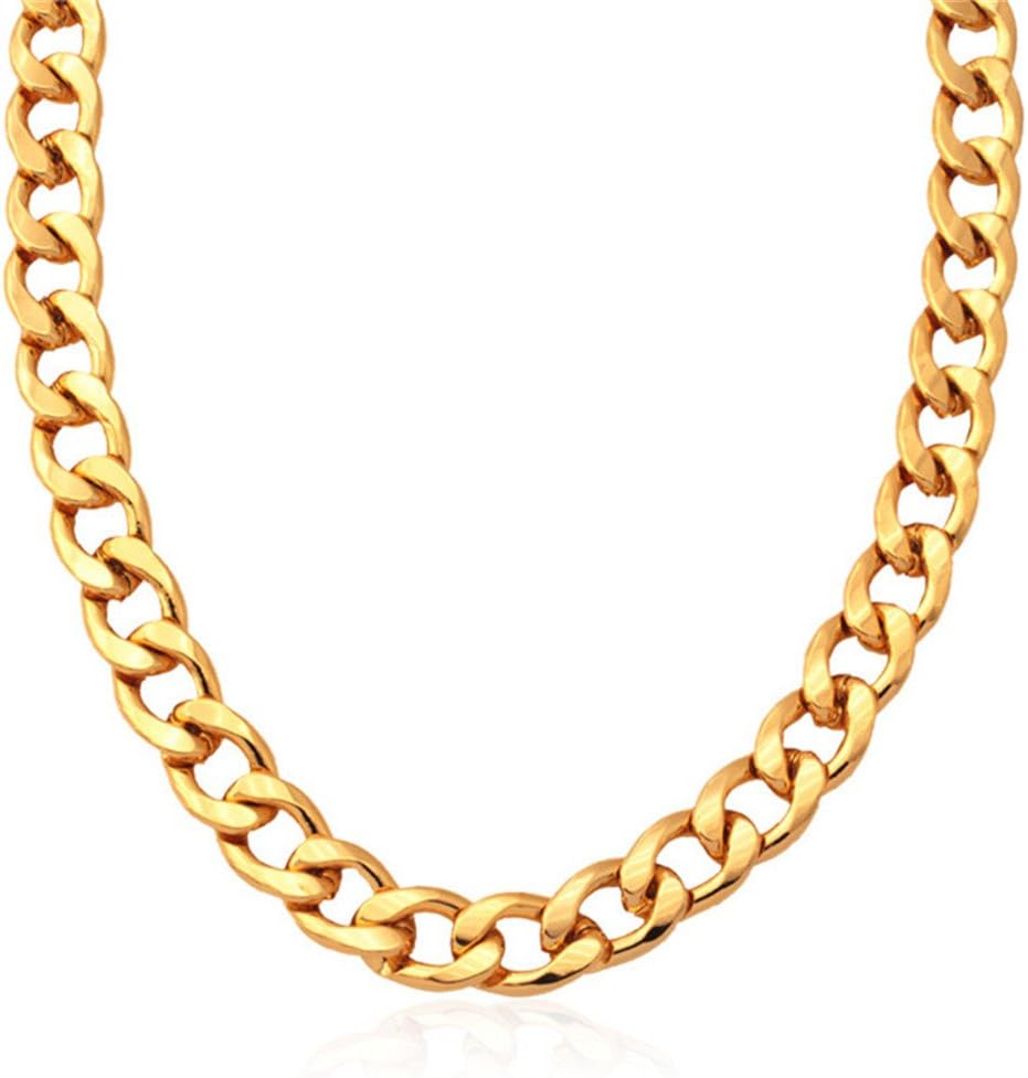 Cuban Curb Chain Necklace for Men Boys Teen Girls, Platinum, 18K Gold Plated 5MM 7MM 11MM Wide Link Neck Chain,Length 18-30 Inch