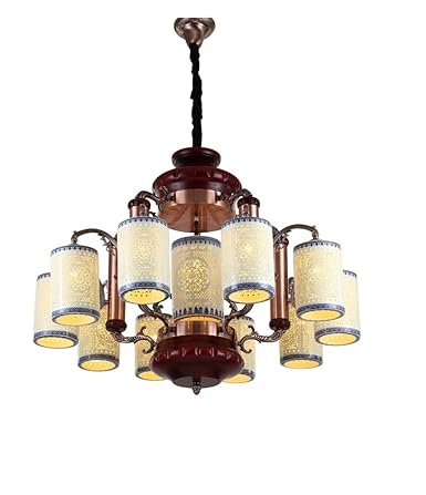 Chinese Porcelain Hollow Chandelier Antique Good Wood Pendant Lamp