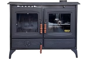 STEPNEXT Cast Iron Oven, Durable Cast Baking Oven, Cooker Oven by Burning Wood, Warming Heater Stove, Oven Section with Thermometer | Village House Oven Cabin Stove Made in Turkiye (WIDE BLACK)