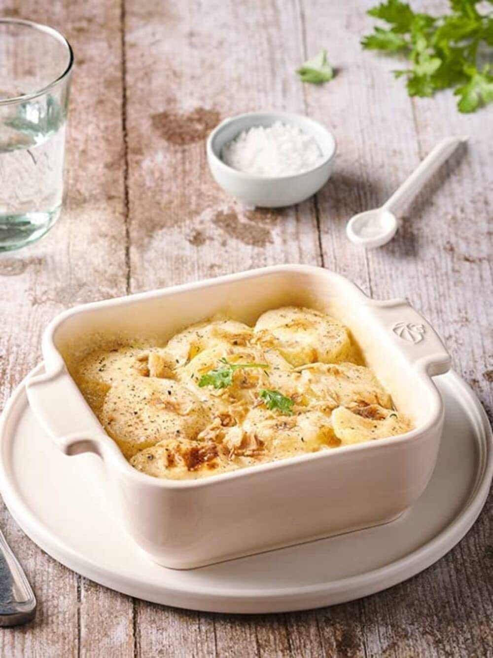 Peugeot Appolia Petite Square Baking Dish, Ecru. 7 x 5.5 x 2 in.