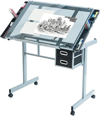 Harper Et Lumineux Designs Dessin Reglable Table Bureau De Dessin Avec Dessus En Verre Trempe 2 Tiroirs Et Roulettes Amazon Fr Cuisine Maison Harper Et Lumineux Designs Dessin Reglable Table Bureau De Dessin Avec Dessus En Verre Trempe 2 Tiroirs Et Roulettes Amazon Fr Cuisine Maison