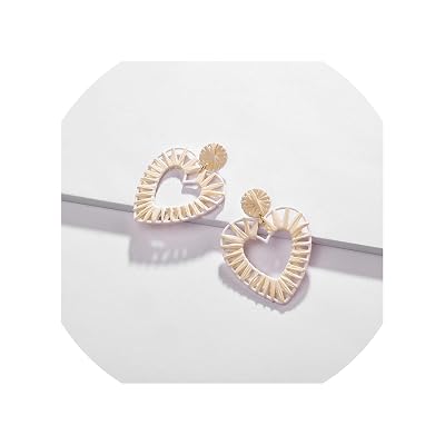 Rainbow Ombre Color Block Big Heart Shape Raffia Earring Straw Statement Earrings
