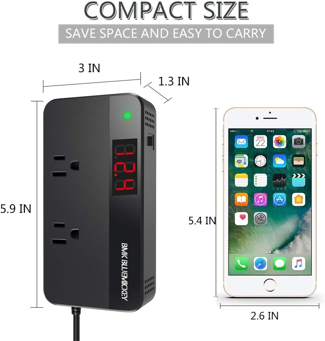 BMK 200W Car Power Inverter DC 12V to 110V AC Car Inverter 4 USB Ports Charger Adapter Car Plug Converter with Switch and Current LCD Screen: Car Electronics