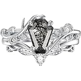 Luyona Natural Moss Agate Ring for Women 925 Sterling Silver Pear/Oval/Kite/Heart/Hexagon/Emerald/Coffin Cut Green Leaf Moss Agate Engagement Ring Promise Bridal Set Anniversary Birthday Jewelry Gifts