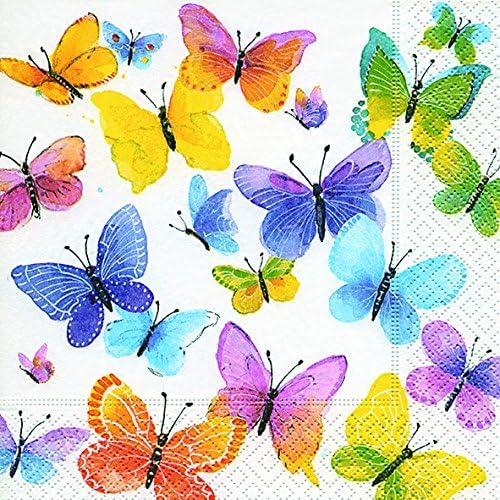 Set of 20 napkins with colourful butterflies, 33 x 33 cm