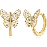 MYEARS Women Butterfly Earrings Gold Huggie Hoop 14K Small Simple Hypoallergenic Everyday Jewelry