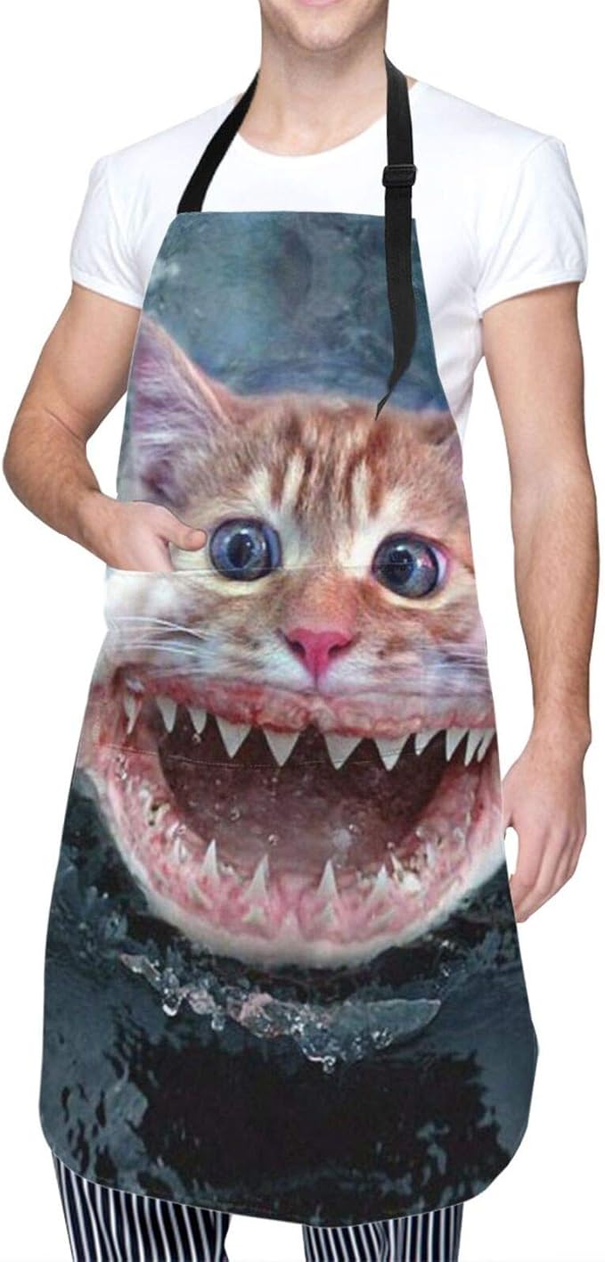 ACADEST Terrible Cat Apron With Pockets, Waterproof Adjustable Kitchen