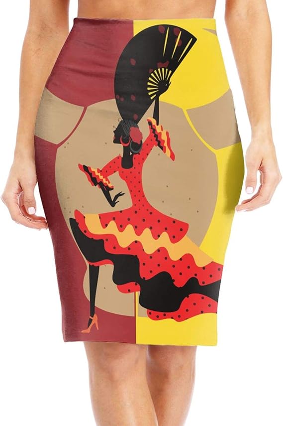 Yaateeh Spanish Dancer Bodycon Pencil Skirts Midi Skirt for Women