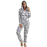 QIYUANT Womens Hooded Onesie Adult Jumpsuit Warm Fluffy Soft Flannel Soft One Piece Pajamas Zipped Overall Winter PJs