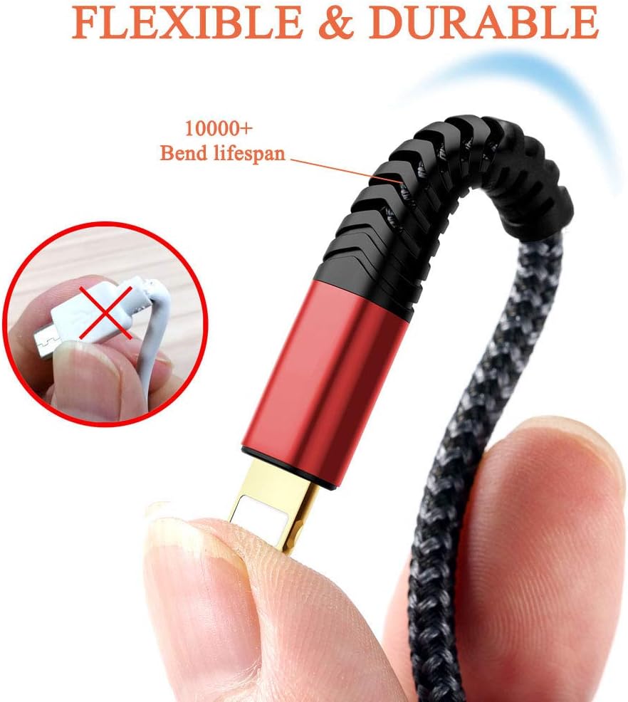 [Upgraded] Multi Charger Cable, 2Pack 6ft Nylon Braided Universal 3 in 1 Multiple Ports Devices USB Charging Cord with Gold-Plated iOS/Type C/Micro USB Connectors for Phones Tablets (Charging Only)