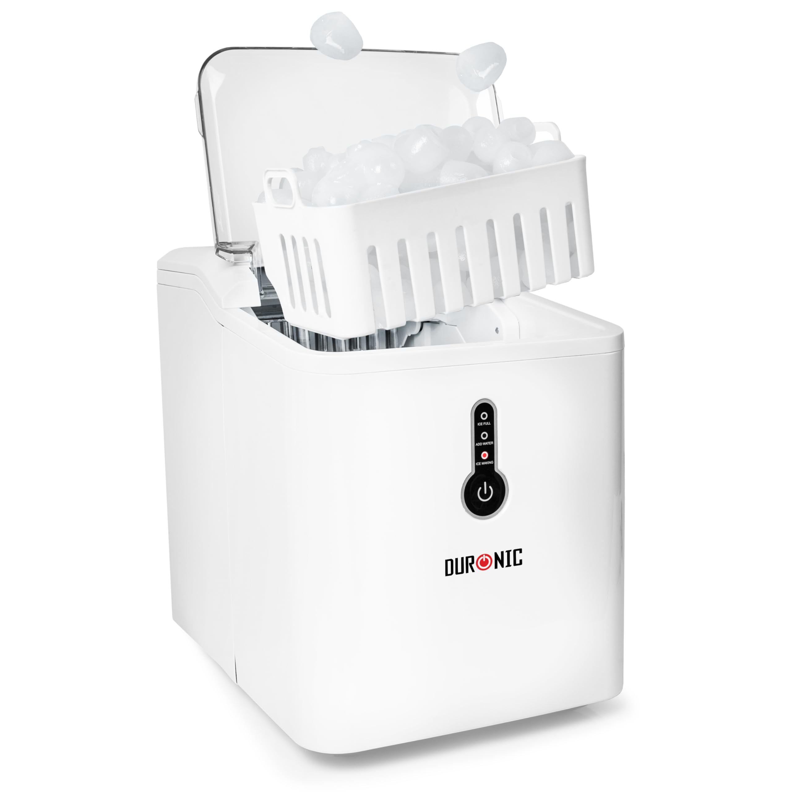 Duronic Ice Maker ICM120, Fast Clear Ice Maker Machine with 7-Min Cycle, Portable Automatic Ice Cube Maker with Ice Scoop & Basket for Home, Office, Bar, BBQ Party, RV 12KG in 24H Self-Cleaning, White
