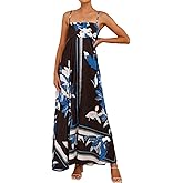 Women Summer Beach Boho Spaghetti Strap Smocked Floral Maxi Dress Casual Loose Flowy A Line Print Long Dress
