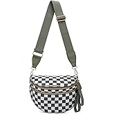 Pure Colour Crossbody Bum Bags for Women Spacious Checkered Cross body Bag Nylon Trendy Fanny Pack for Travel