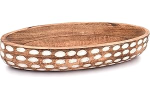 NIRMAN Mango Wood Decorative Bowl for Table Centerpiece Dining Living Room Home Kitchen Décor (14" x 6" x 2.3")
