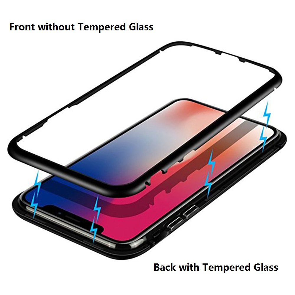 Laxus iPhone X Hülle, Full Body Slim Fit Ultradünne Hülle, [Magnetic Flip Cover] [Metallrahmen] [Clear Gehärtetes Glas] [Support Wireless Charging] für iPhone X