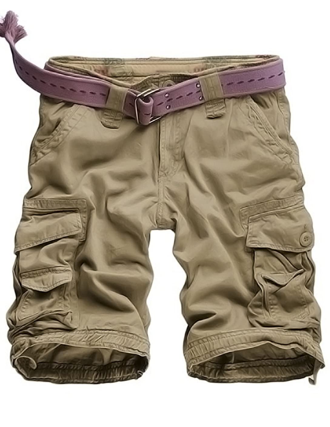 Eshal Men's Military Multi Pockets Army Cargo Combat Twill Cotton Short (Khaki, 36)