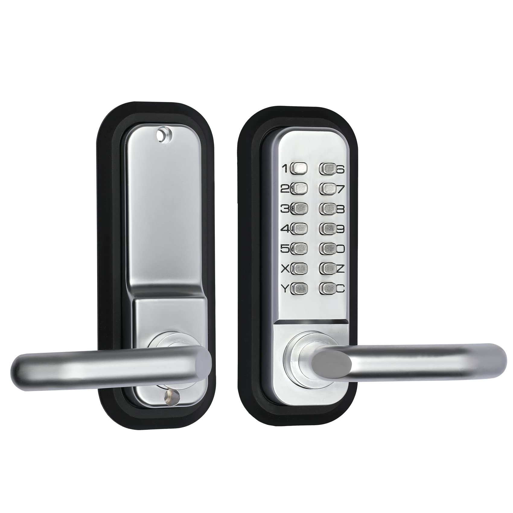 Photo 1 of Outdoor Keyless Lock with Adjustable Deadlatch 2-3/8'' and 2-3/4'',Mechanical Combination Door Lock with Keypad, Sunscreen Waterproof Keyless Gate Locks for Outdoor Fence with Handle (Silvery)